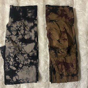 Women’s NEW Set of 2 Seamless Stretchy Tie-Dye Leggings - Brown Black Gray